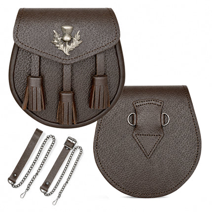 Brown Leather Sporran with Antique Scottish Thistle Badge