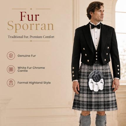 Formal White Rabbit Fur Sporran with St. Andrew Chrome Cantle