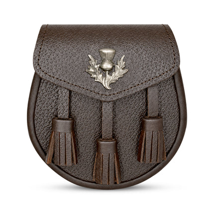 Brown Leather Sporran with Antique Scottish Thistle Badge