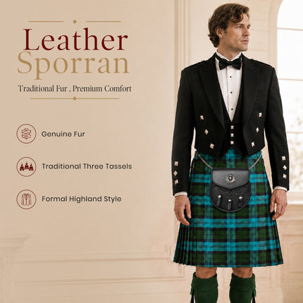 Deluxe Leather Sporran Black with Thistle Antique