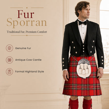 White Rabbit Fur Sporran with Highland Cow Antique Finish Cantle