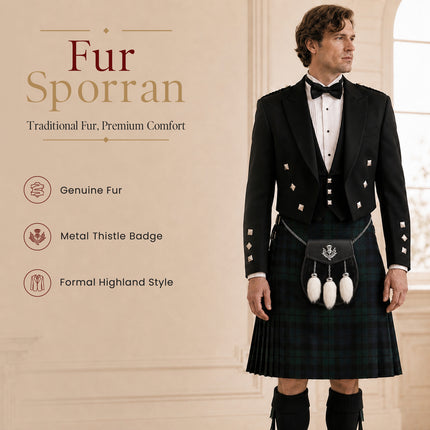 Semi-Dress Rabbit Fur Sporran with Thistle Chrome Badge