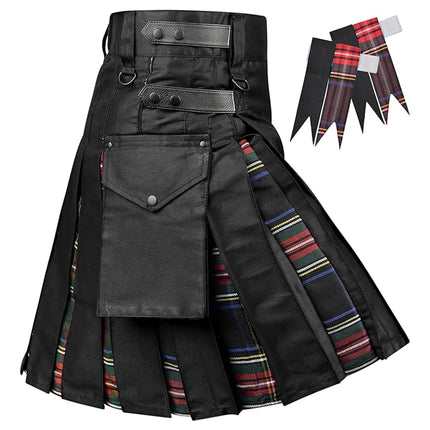 Black Stewart Hybrid Utility Kilt for Men  - Traditional Style with Modern Functionality