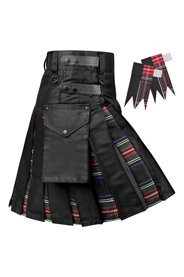 Black Stewart Hybrid Utility Kilt for Men  - Traditional Style with Modern Functionality