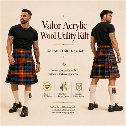 Valor Pride Utility Kilt | 16oz Acrylic Wool LGBT Tartan Kilt