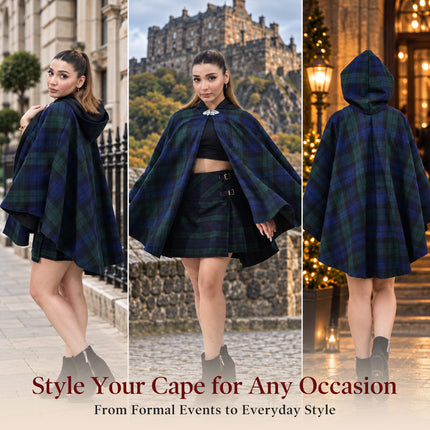 Women Tartan Cape - Black Watch