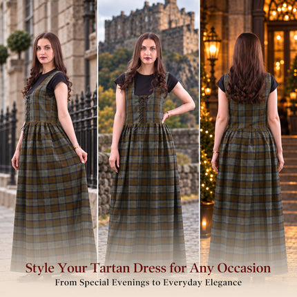 Women's Scottish Highland Dress - Long Tartan Dress | Black Watch Weathered