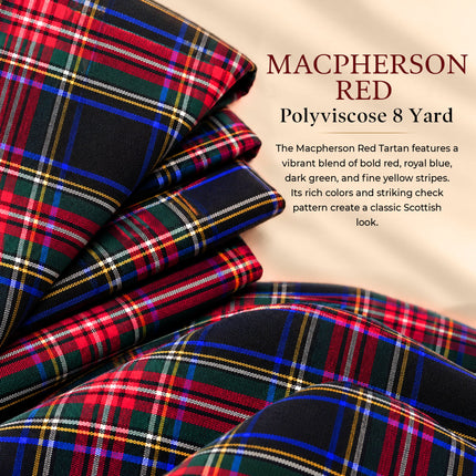 Kilt for Men I Macpherson Red Tartan Kilt Polyviscose 8 Yard Traditional Men Kilt
