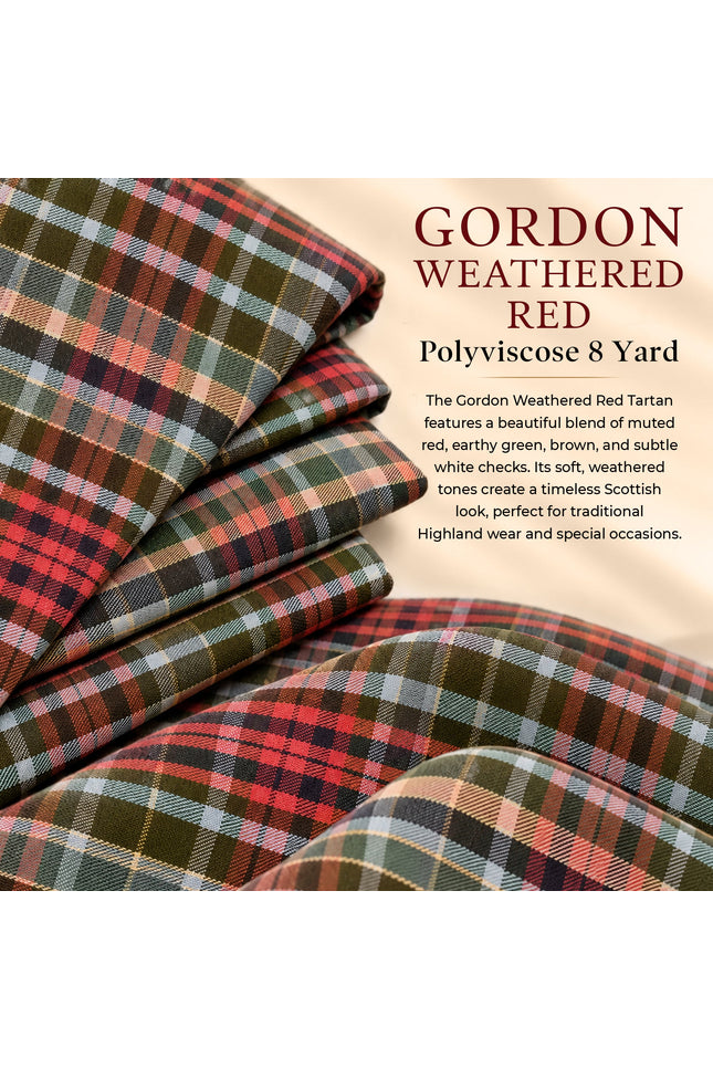 Kilt for Men I Gordon Weathered Red Tartan Kilt Polyviscose 8 Yard Traditional Men Kilt