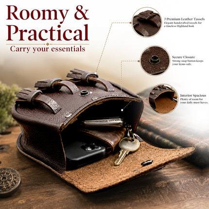 Brown Leather Sporran with Antique Scottish Thistle Badge