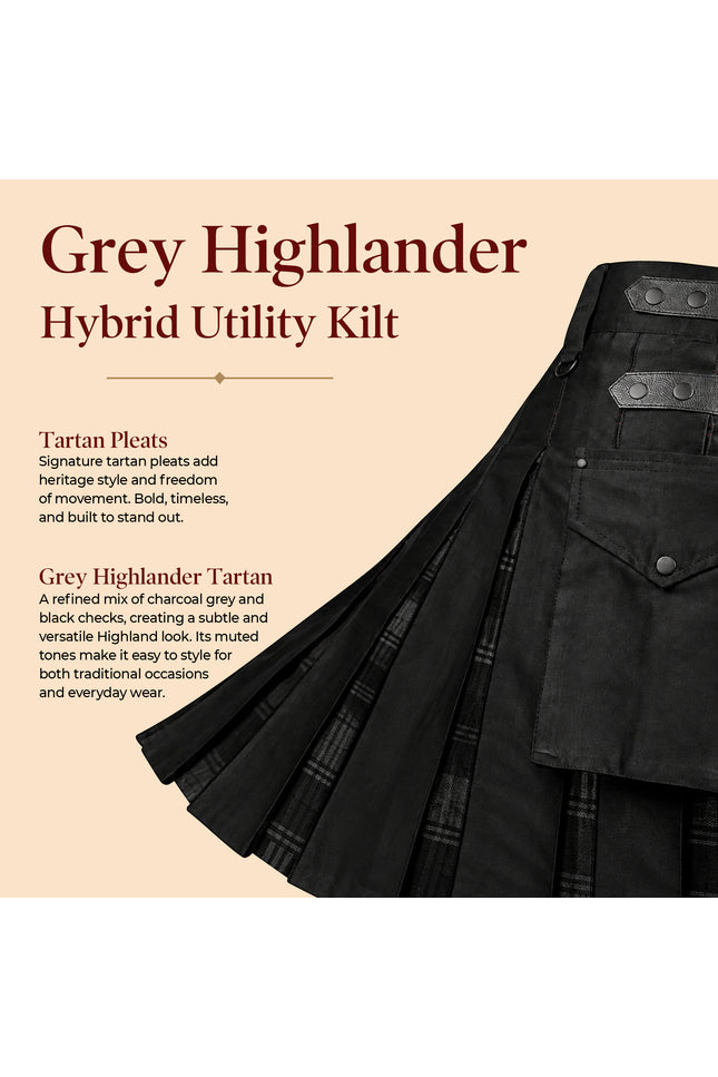 Grey Highlander Hybrid Utility Kilt for Men - Traditional Style with Modern Functionality | Big & Tall