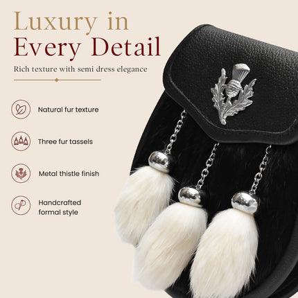 Semi-Dress Rabbit Fur Sporran with Thistle Chrome Badge