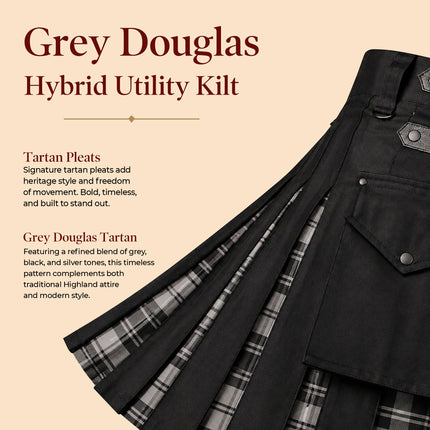Grey Douglas Hybrid Utility Kilt for Men  - Traditional Style with Modern Functionality