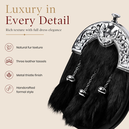 Formal Black Rabbit Fur Sporran with Thistle  Chrome Cantle