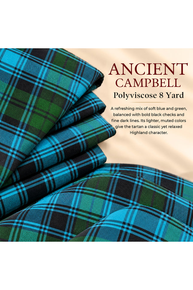 Kilt for Men I Ancient Campbell Tartan Kilt Polyviscose 8 Yard Traditional Men Kilt | Big & Tall