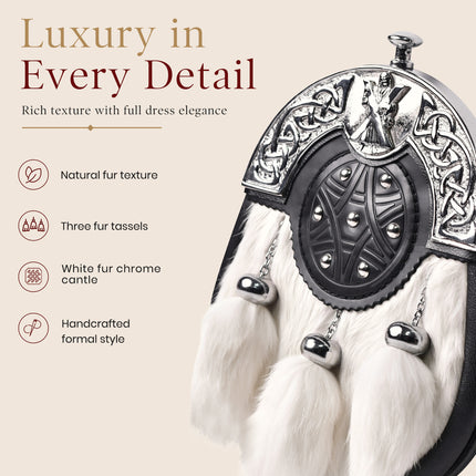 Formal White Rabbit Fur Sporran with St. Andrew Chrome Cantle