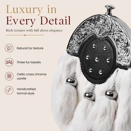 Formal White Rabbit Fur Sporran with Targe Leather Cantle
