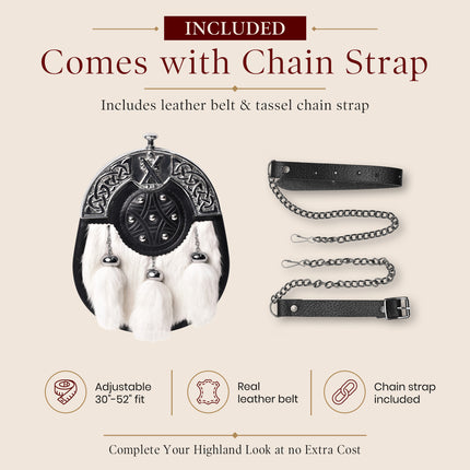 Formal White Rabbit Fur Sporran with St. Andrew Chrome Cantle