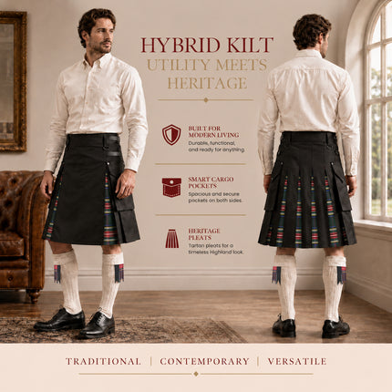 Black Stewart Hybrid Utility Kilt for Men  - Traditional Style with Modern Functionality | Big & Tall