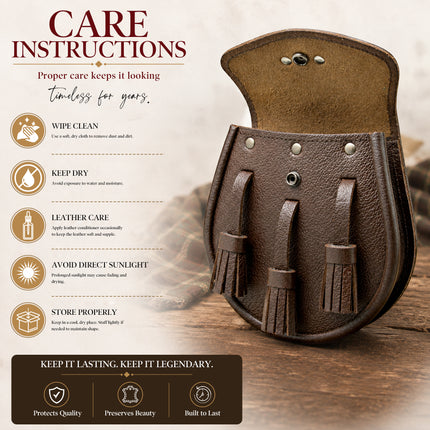 Brown Leather Sporran with Antique Scottish Thistle Badge