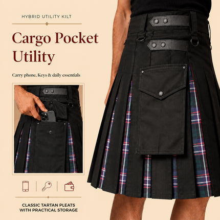Scottish National Hybrid Utility Kilt for Men - Traditional Style with Modern Functionality | Big & Tall