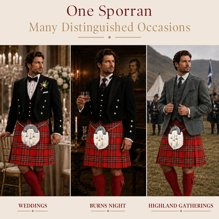 Formal White Rabbit Formal Sporran with Celtic Dara Cantle