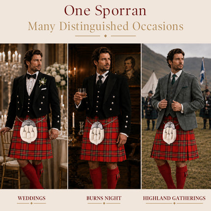 White Rabbit Fur Sporran with Highland Cow Antique Finish Cantle