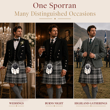 Formal White Rabbit Fur Sporran with St. Andrew Chrome Cantle