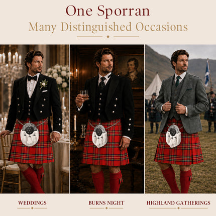 Formal White Rabbit Fur Sporran with Targe Leather Cantle