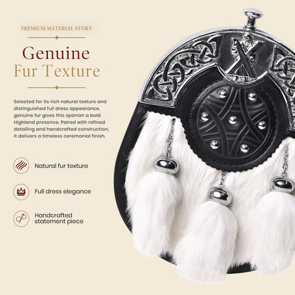 Formal White Rabbit Fur Sporran with St. Andrew Chrome Cantle