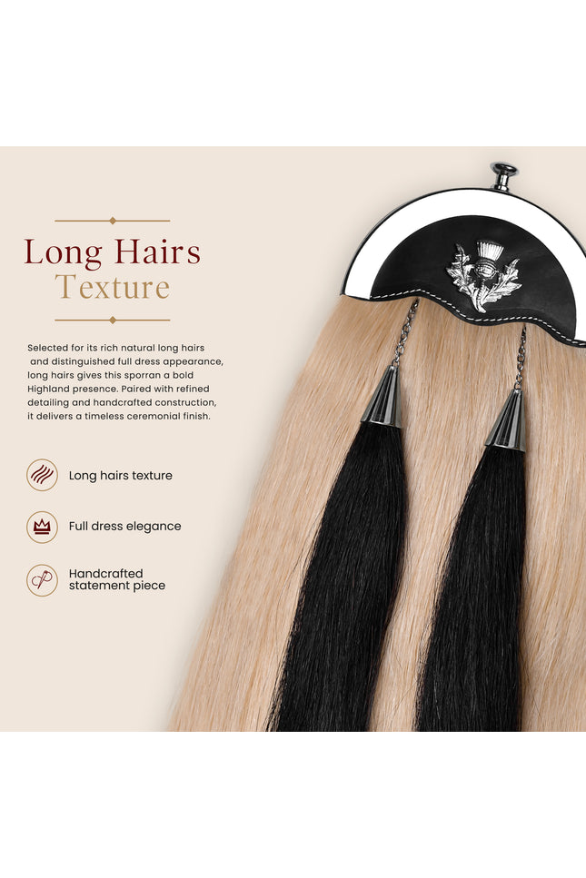 Full Dress Horse Hair Sporran with Thistle Chrome Cantle