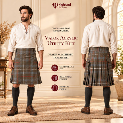 Valor Acrylic Utility Kilt | 16oz Fraser Weathered Tartan KIlt