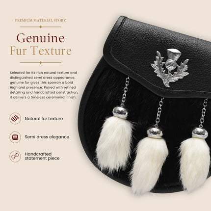 Semi-Dress Rabbit Fur Sporran with Thistle Chrome Badge
