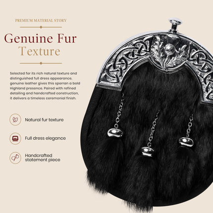 Formal Black Rabbit Fur Sporran with Thistle  Chrome Cantle