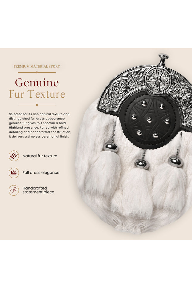 Formal White Rabbit Fur Sporran with Targe Leather Cantle