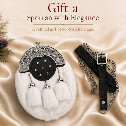 Formal White Rabbit Fur Sporran with Targe Leather Cantle