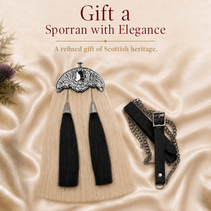 Full Dress Horse Hair Sporran with Thistle Leaf Cantle