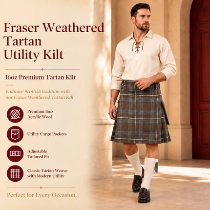 Valor Acrylic Utility Kilt | 16oz Fraser Weathered Tartan KIlt