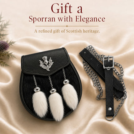 Semi-Dress Rabbit Fur Sporran with Thistle Chrome Badge