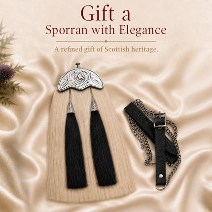 Full Dress Horse Hair Sporran with Celtic Chrome Cantle