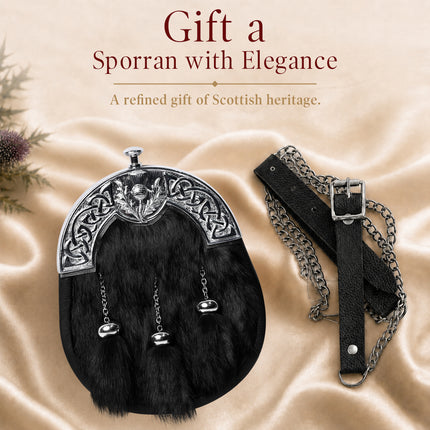 Formal Black Rabbit Fur Sporran with Thistle  Chrome Cantle