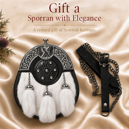 Formal White Rabbit Fur Sporran with St. Andrew Chrome Cantle