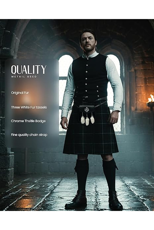 Semi-Dress Rabbit Fur Sporran with Thistle Chrome Badge