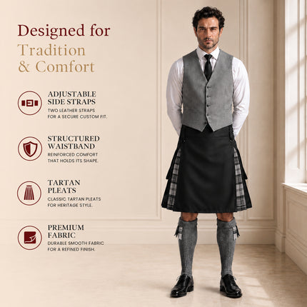 Grey Douglas Hybrid Utility Kilt for Men  - Traditional Style with Modern Functionality
