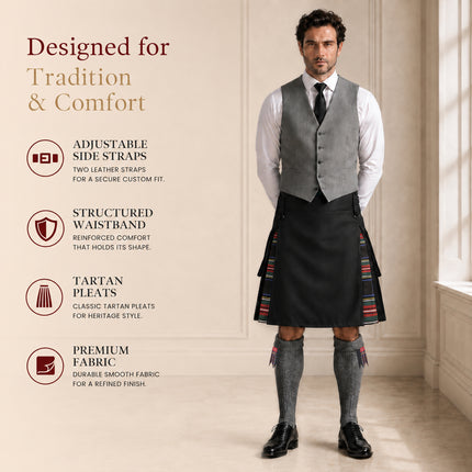 Black Stewart Hybrid Utility Kilt for Men  - Traditional Style with Modern Functionality | Big & Tall
