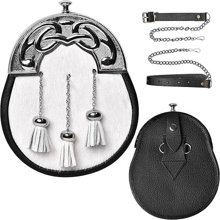 Formal White Bovine Sporran with Chrome Cantle