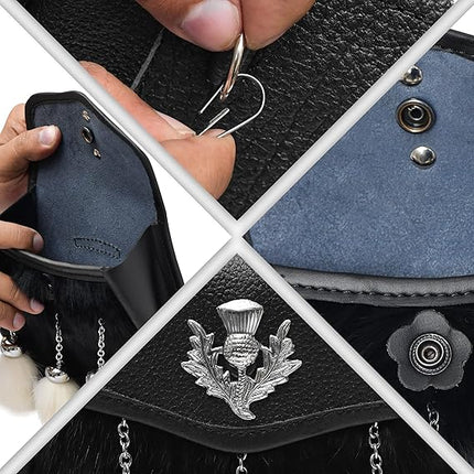 Semi-Dress Rabbit Fur Sporran with Thistle Chrome Badge