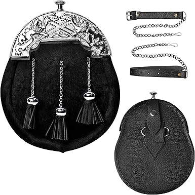 Formal Black Bovine Sporran with Chrome Lion Rampant Cantle