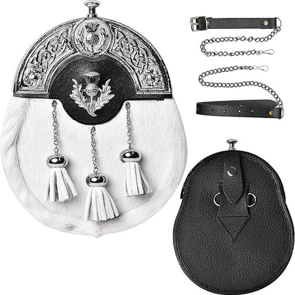 Formal White Bovine Sporran With Targe Leather Cantle