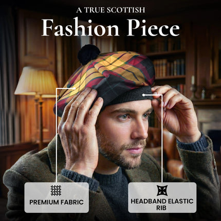 Tam O'Shanter Hat with Pompom | Black MacMillan Tartan